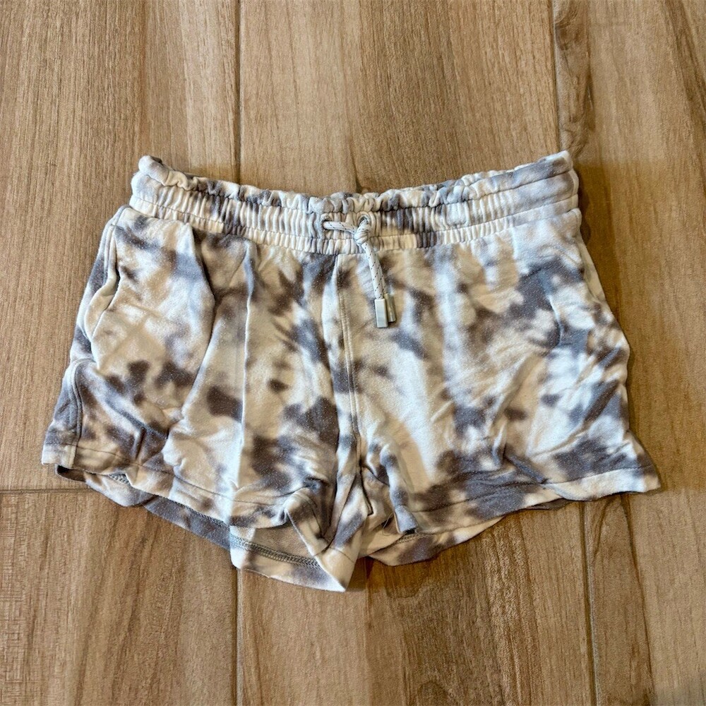 Athleta Girl Lounge Shorts Girls Size L/12 Gray Beige Tie-Dye Drawstring